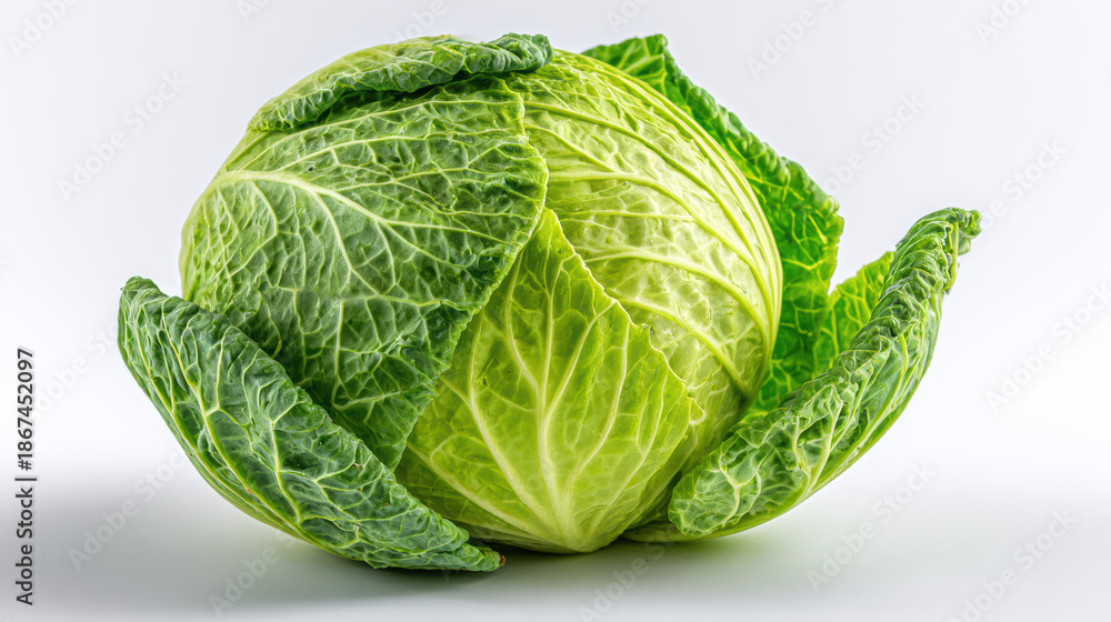 Fototapeta premium fresh green cabbage head on white background
