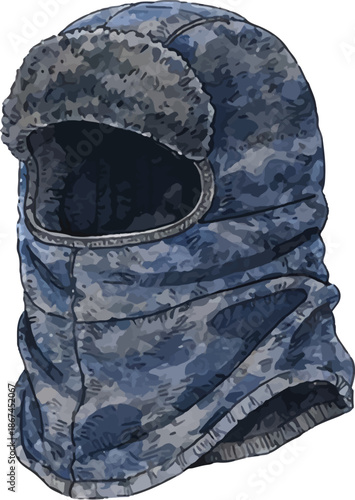 Blue Camouflage Balaclava Face Mask | Winter Ski Hood Illustration
