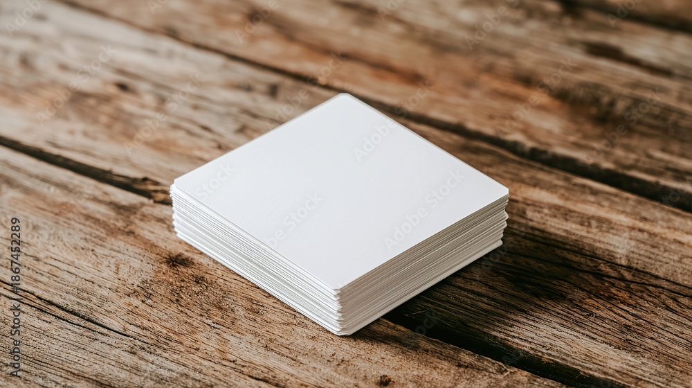 Fototapeta premium Business card mockup, stacked neatly, wooden table, elegant setting, 