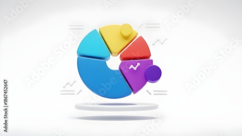 Colorful 3D Pie Chart Infographic Representing Data Analysis and Business Growth