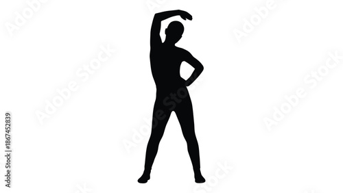 Silhouette of a person stretching with arm raised and body bending