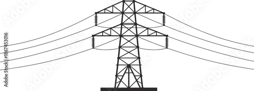 High Voltage Electricity Pylon Tower with Power Lines Vector Graphic Keywords: electricity, power, pylon, tower, transmission