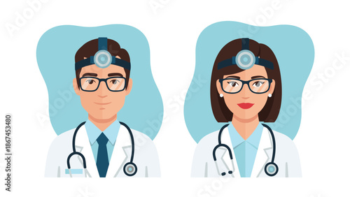 Professional avatars of a male and a female doctor wearing white coats and stethoscopes, representing medical staff and healthcare professionals.