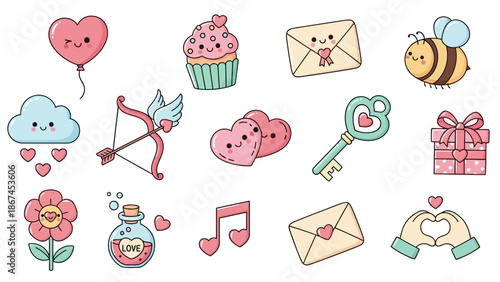 Valentine's Day celebration with heart symbols and romantic objects on table