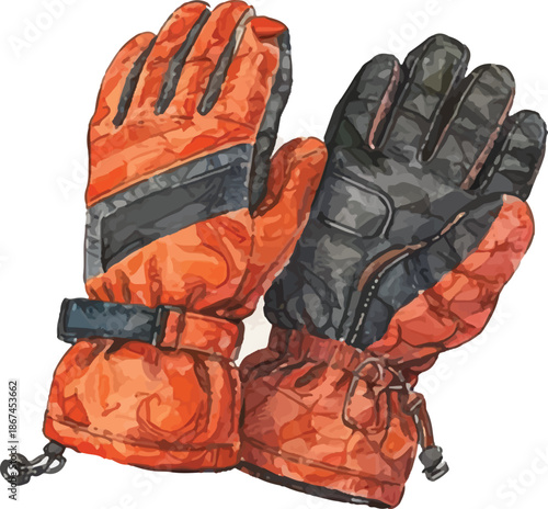 Orange Ski Gloves with Reinforced Palms | Winter Mitts Illustration