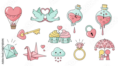 Valentine's Day scene with hearts, gifts, and love symbols on white background 1 (38)