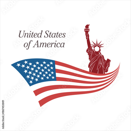 United States of America Flag with Statue of Liberty – Patriotic Vector Illustration