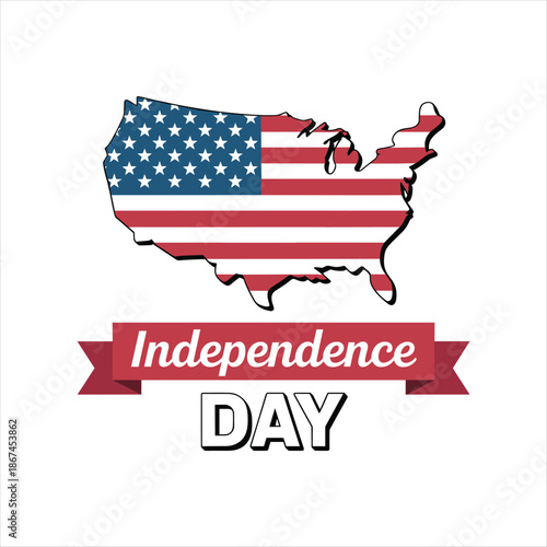 USA Map with American Flag and Independence Day Banner – Fourth of July Patriotic Illustration