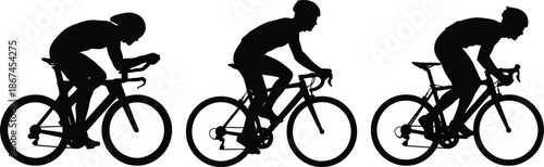 Silhouettes of Cyclists in Racing Positions on Bicycles bike cycling