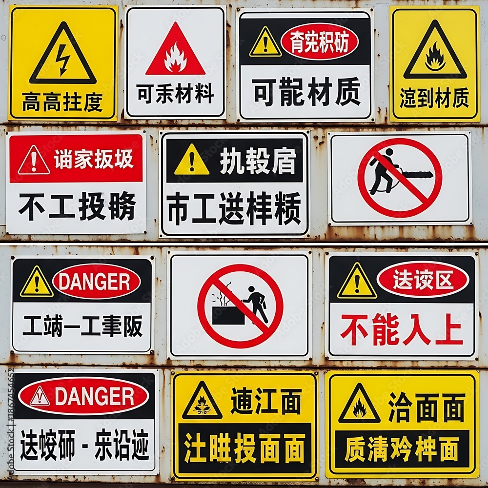 Fototapeta premium Danger Signs with Asian Script.
