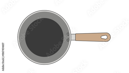 Modern non-stick frying pan with wooden handle