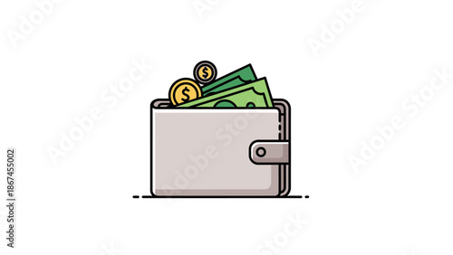 Open wallet with cash and coins inside