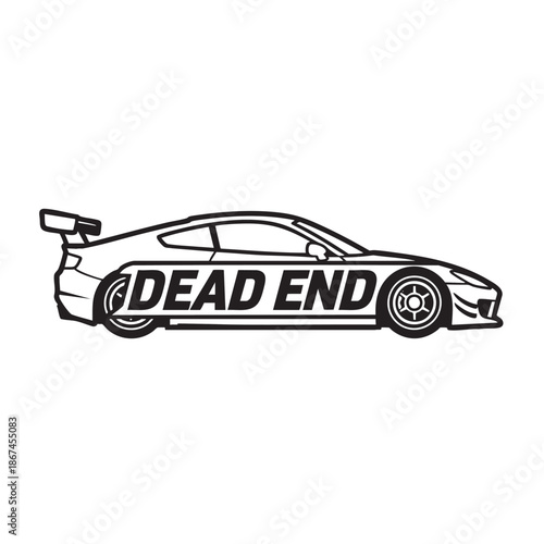 Race car illustration with dead end text isolated on transparent