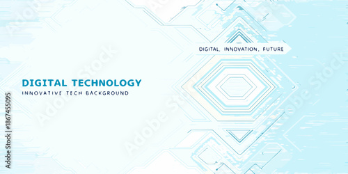 Abstract digital technology background with hexagonal patterns and light blue tones