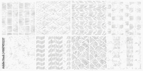 Collection of abstract monochrome patterns and textures with varied line designs