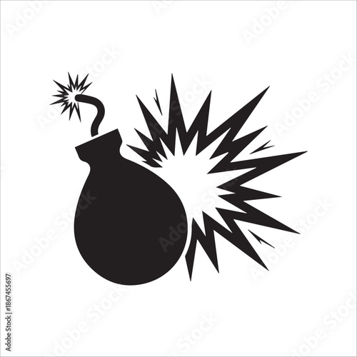 Vector  bomb with explosion icon in falt style on white background