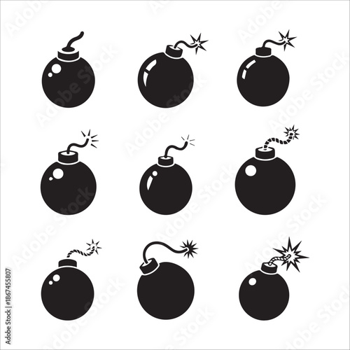 Vector  bomb with explosion icons set in falt style on white background