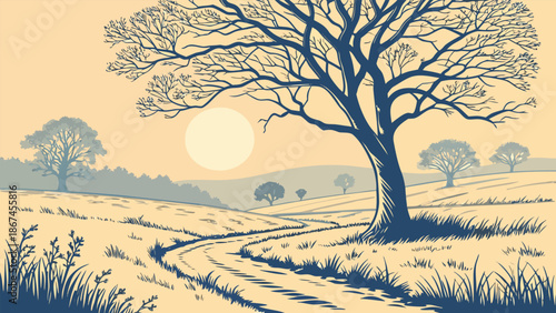 “Winter Solstice Sunrise Over Snow-Covered Field with Soft Golden Light”