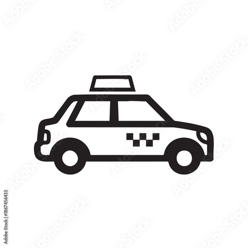 Simple taxi car icon with checkered pattern isolated illustration