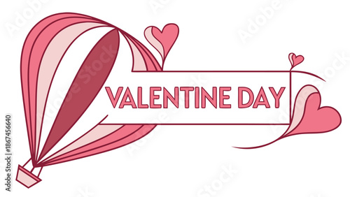 Valentine Day hot air balloon with hearts and banner