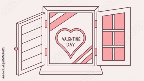 Valentine's Day celebration with heart shaped window and red curtains