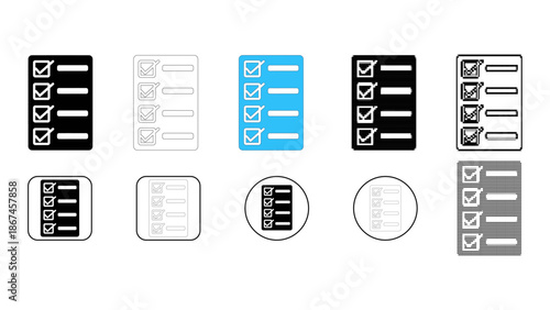 Set of checklist icons with checkmarks on white background various styles of todo list symbols for task management and s
