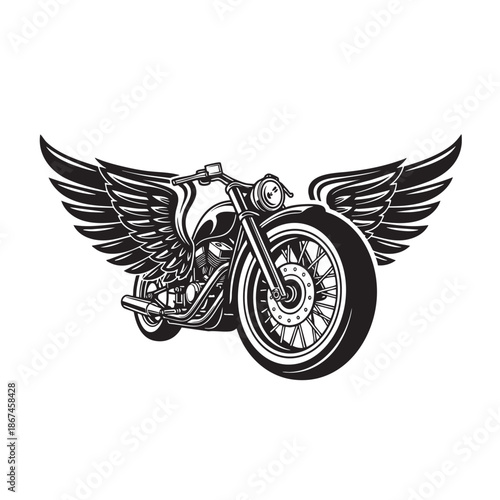 Vintage motorcycle with wings emblem isolated illustration