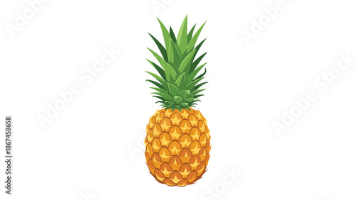 A vibrant and detailed illustration of a whole ripe pineapple with its green leafy crown, isolated on a clean white background, perfect for tropical designs.