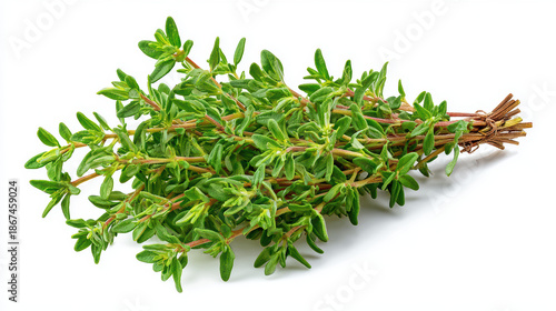 fresh thyme herb bundle on white background