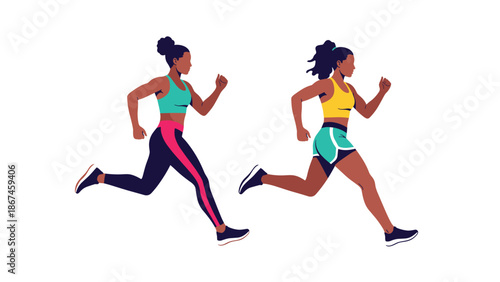 Two illustrations of an athletic African American woman jogging, promoting a healthy lifestyle, fitness, and cardiovascular exercise.