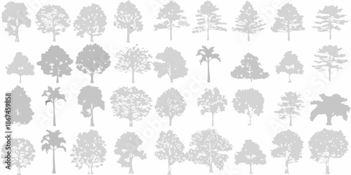 A collection of diverse tree silhouettes arranged in a grid pattern