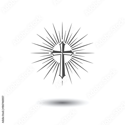 Radiant Christian Cross Emblem with Sunburst Rays