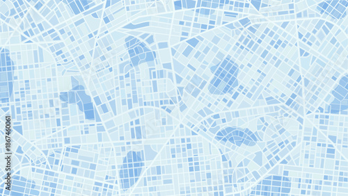 Detailed Light Blue Urban Grid Map Pattern With Parks And City Blocks. Vector illustration.