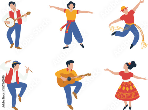 Traditional dance, cultural celebration, folk music, ethnic costumes, festive performance, joyful movement, heritage art, musical expression, vibrant attire, global diversity, unity