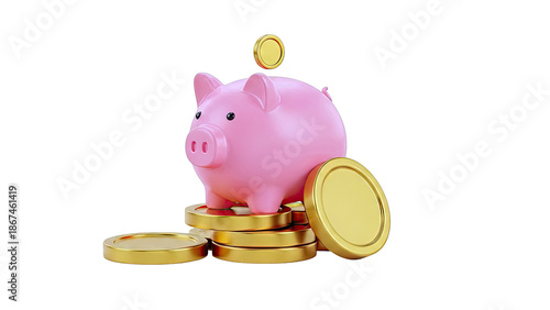 Pink Piggy Bank with Golden Coins
