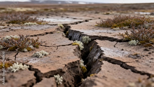 Tundra permafrost textures reflecting resilience in extreme environments.