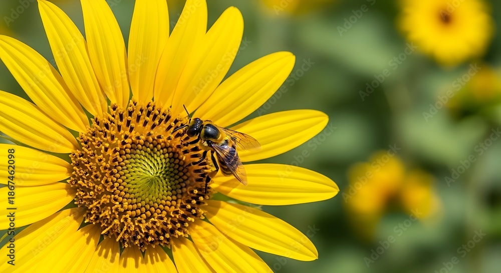 Obraz premium Bee on bright sunflower.