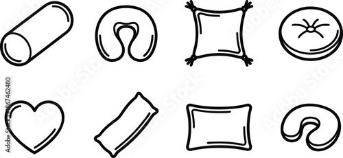 Hand drawn doodle icons of various shapes and objects on white background