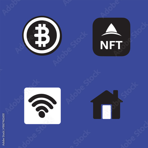 Cryptocurrency and NFT Icons Flat Vector Illustration