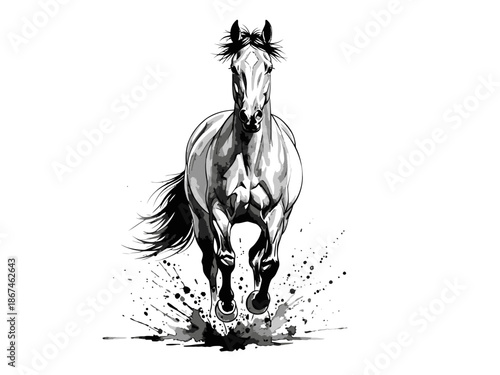 Horse illustration, water color, ink painting, zodiac, New Year's card, Year of the Horse.