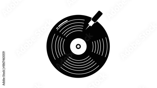 Classic Vinyl Record with Stylus Needle, Retro Music Audio Disc, isolated white background