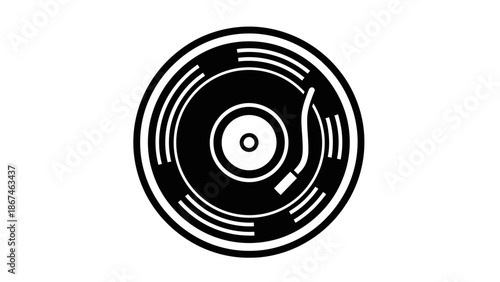 Stylized Vinyl Record and Turntable Icon on an Isolated White Background
