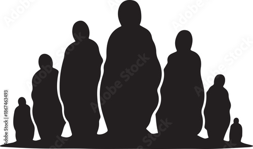 Silhouettes of people standing in a group formation together