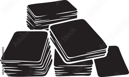 Stacks of blank black cards on a white background illustration
