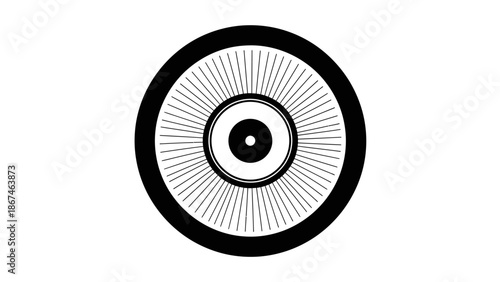 Minimalist Bicycle Wheel with Spokes Icon Design on an Isolated White Background