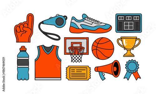 Basketball sports equipment doodle illustration set vector illustration, easily editable.