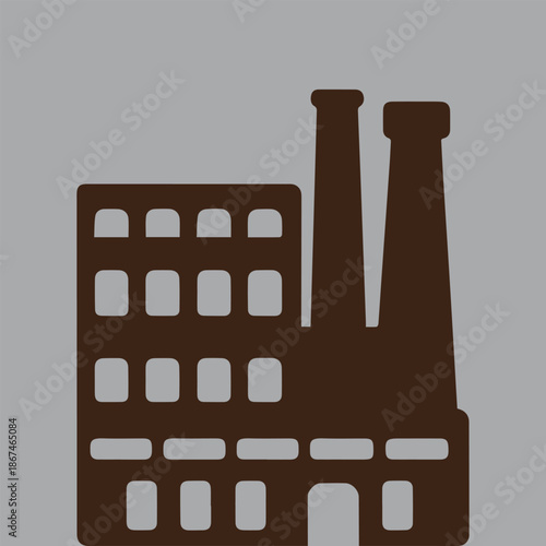 Industrial Factory Complex Flat Icon on Grey Background