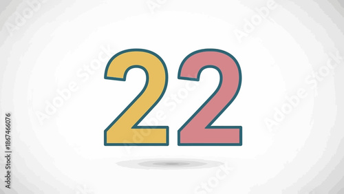 Number 22, Yellow and Pink, Isolated on White Background