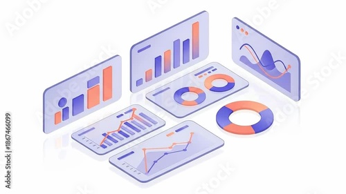 Wallpaper Mural Isometric business analytics dashboards with charts and graphs. Torontodigital.ca