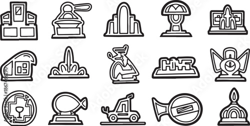 Monumental Landmarks and Famous Buildings Icons Set
